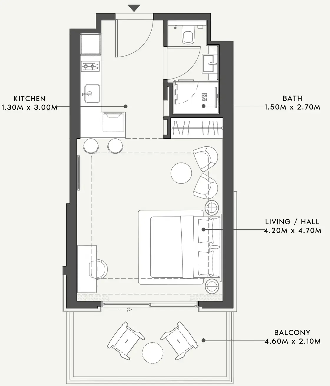 0 BR layout at Riviera 58