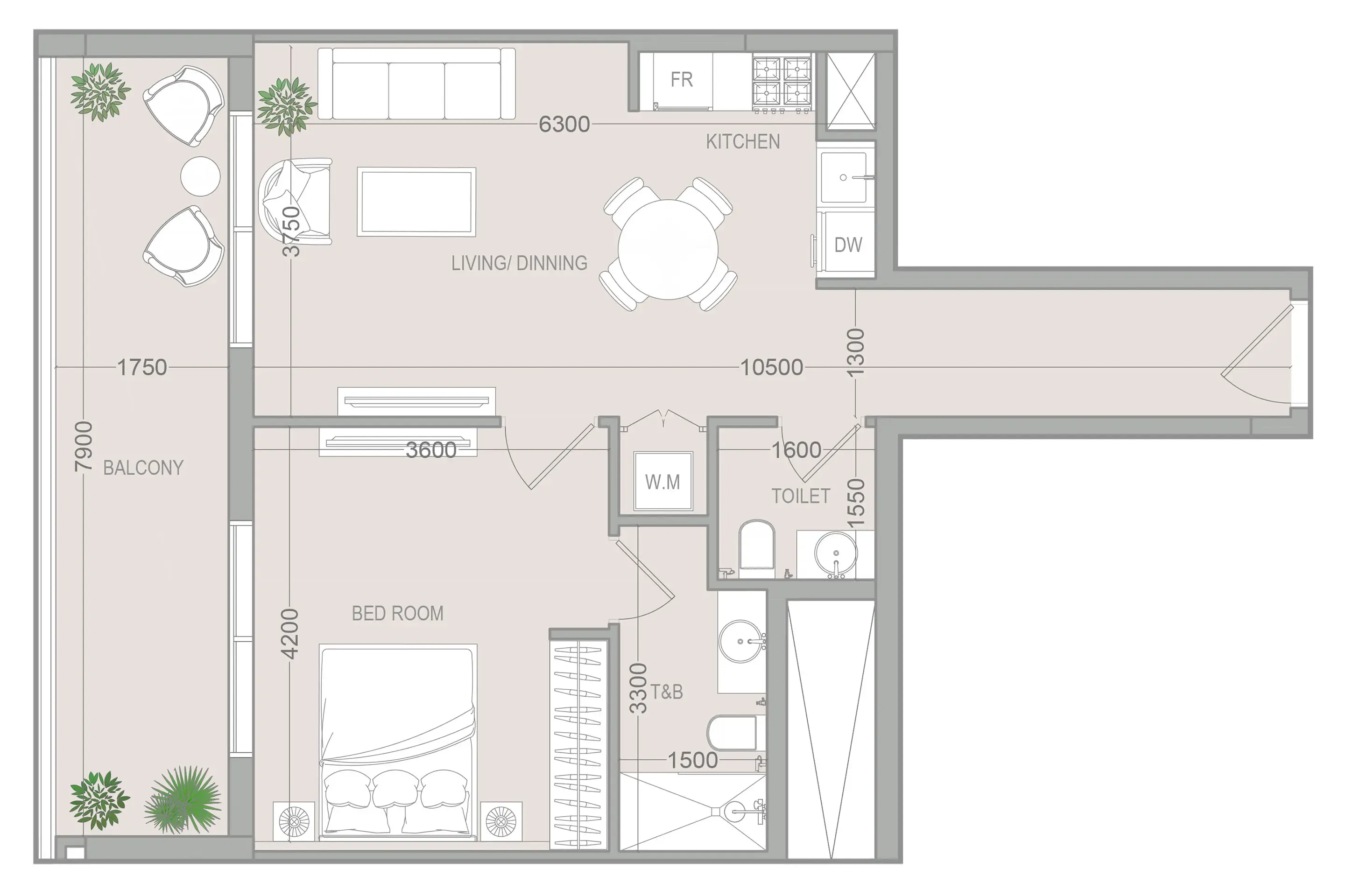 1 BR layout at VERDAN1A 5