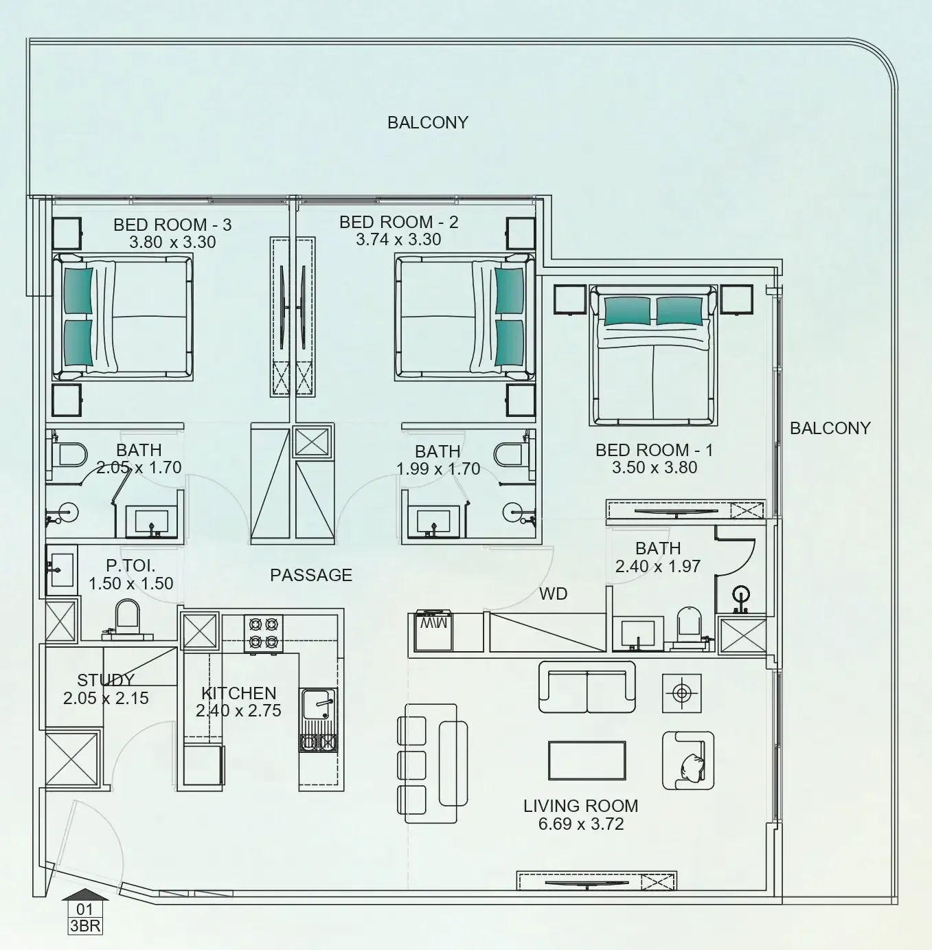 3 BR layout at Floarea Breeze