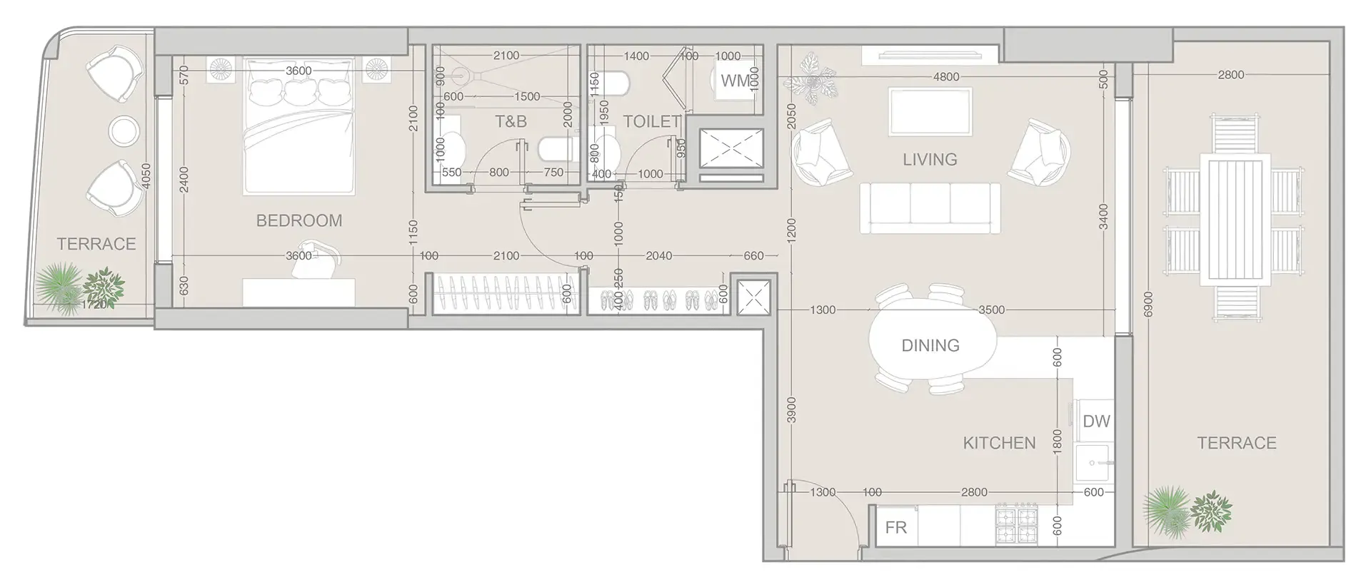1 BR layout at V1VID Tower