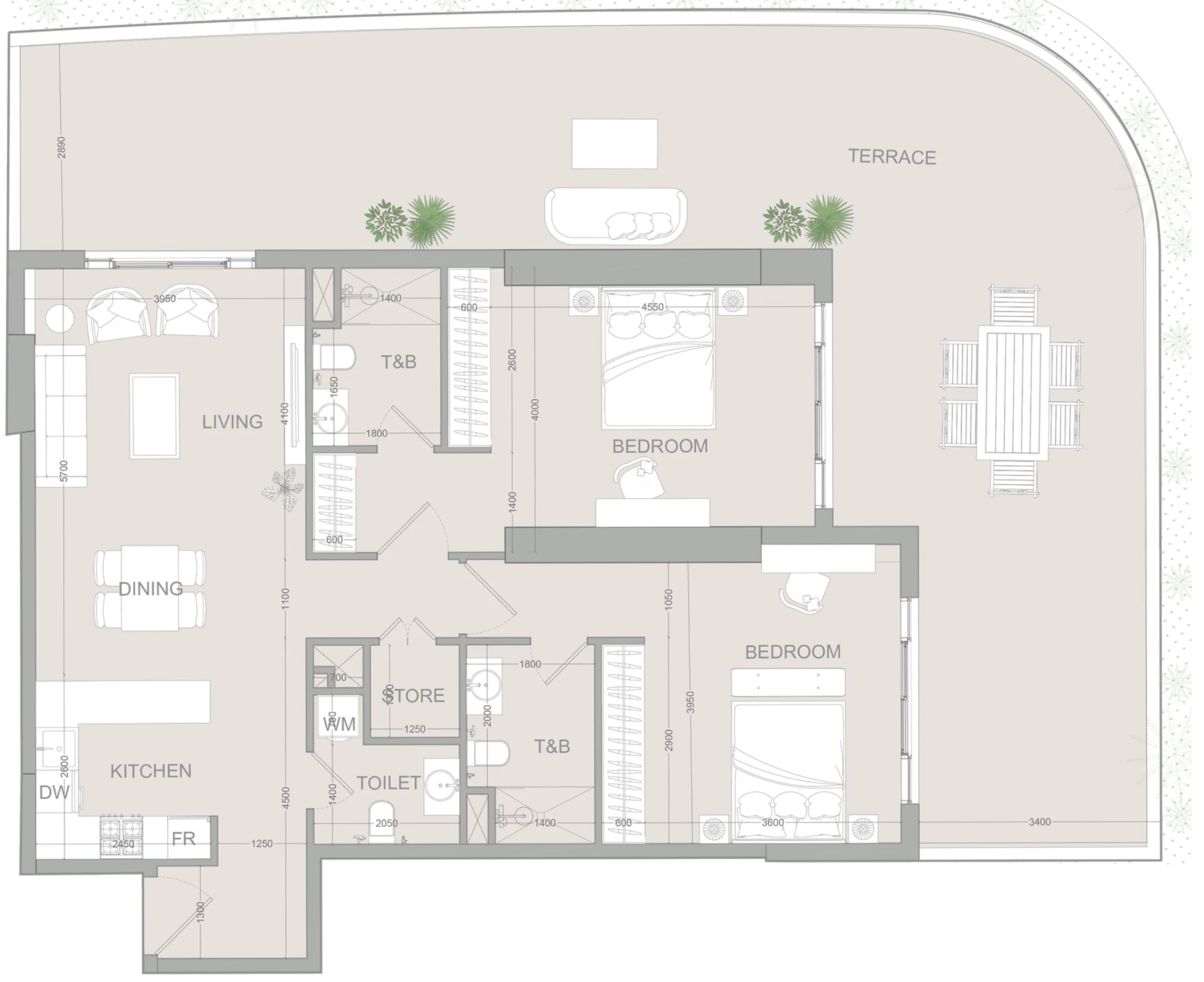 2 BR layout at AUREL1A Residence