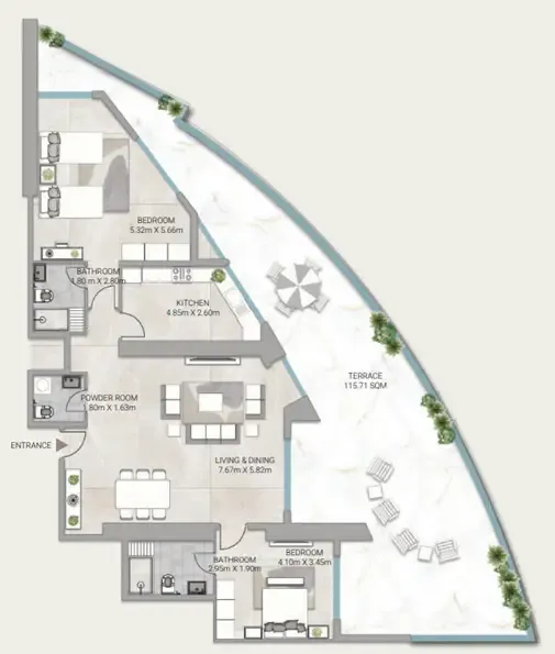 Ajman Creek Towers 2 BR floor plan in Free Zone, Ajman, by GJ Properties