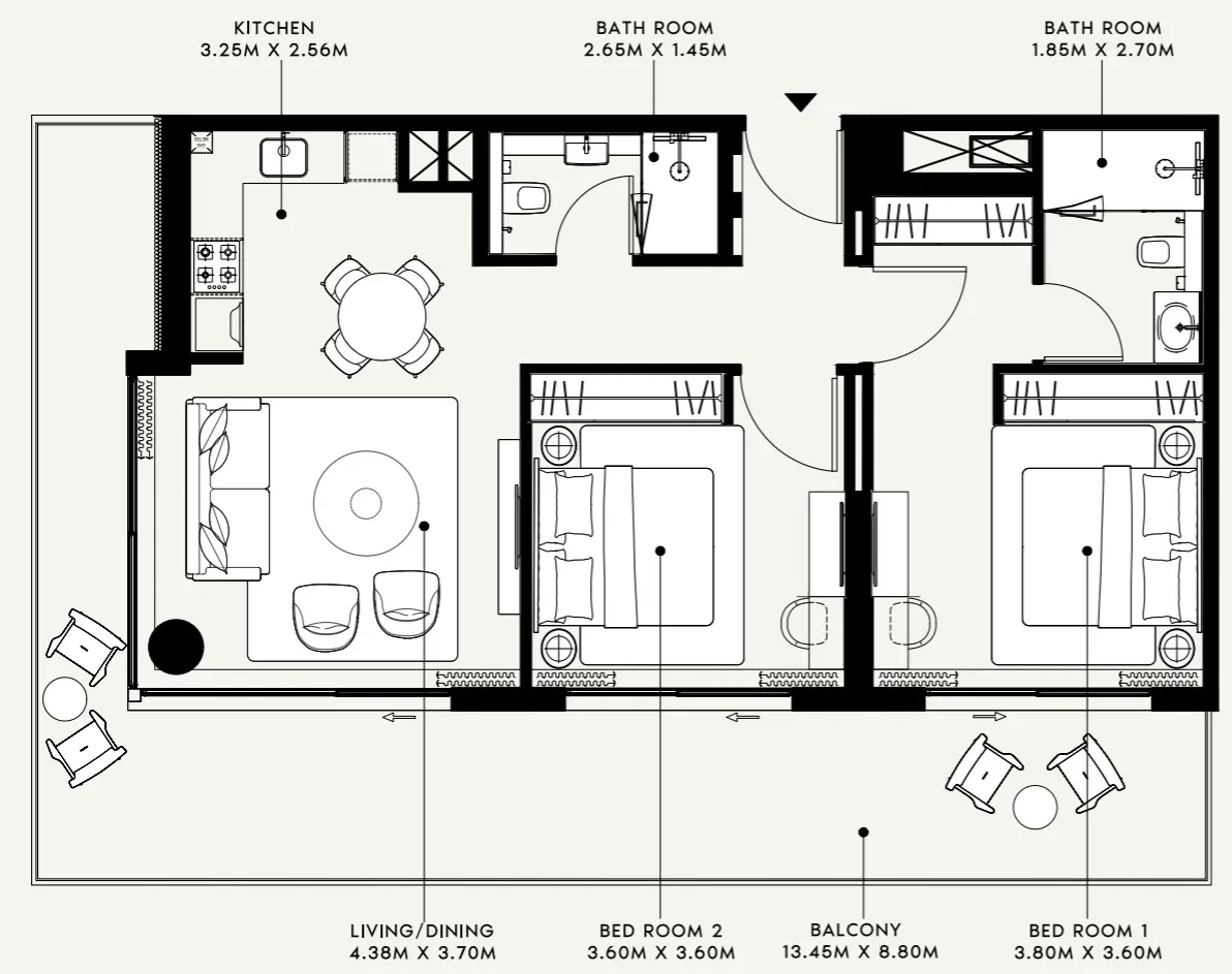 2 BR layout at Azizi Venice 