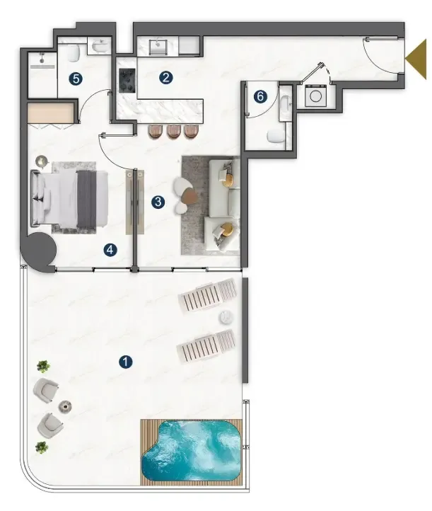 1 BR layout at Voxa Pantheon