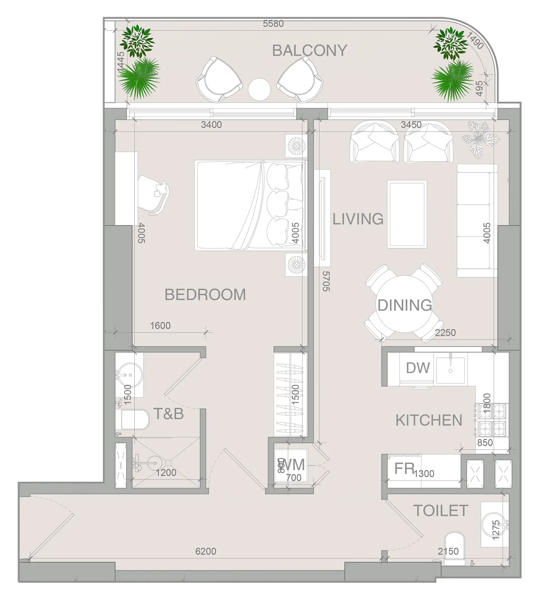 1 BR layout at VERDAN1A 4