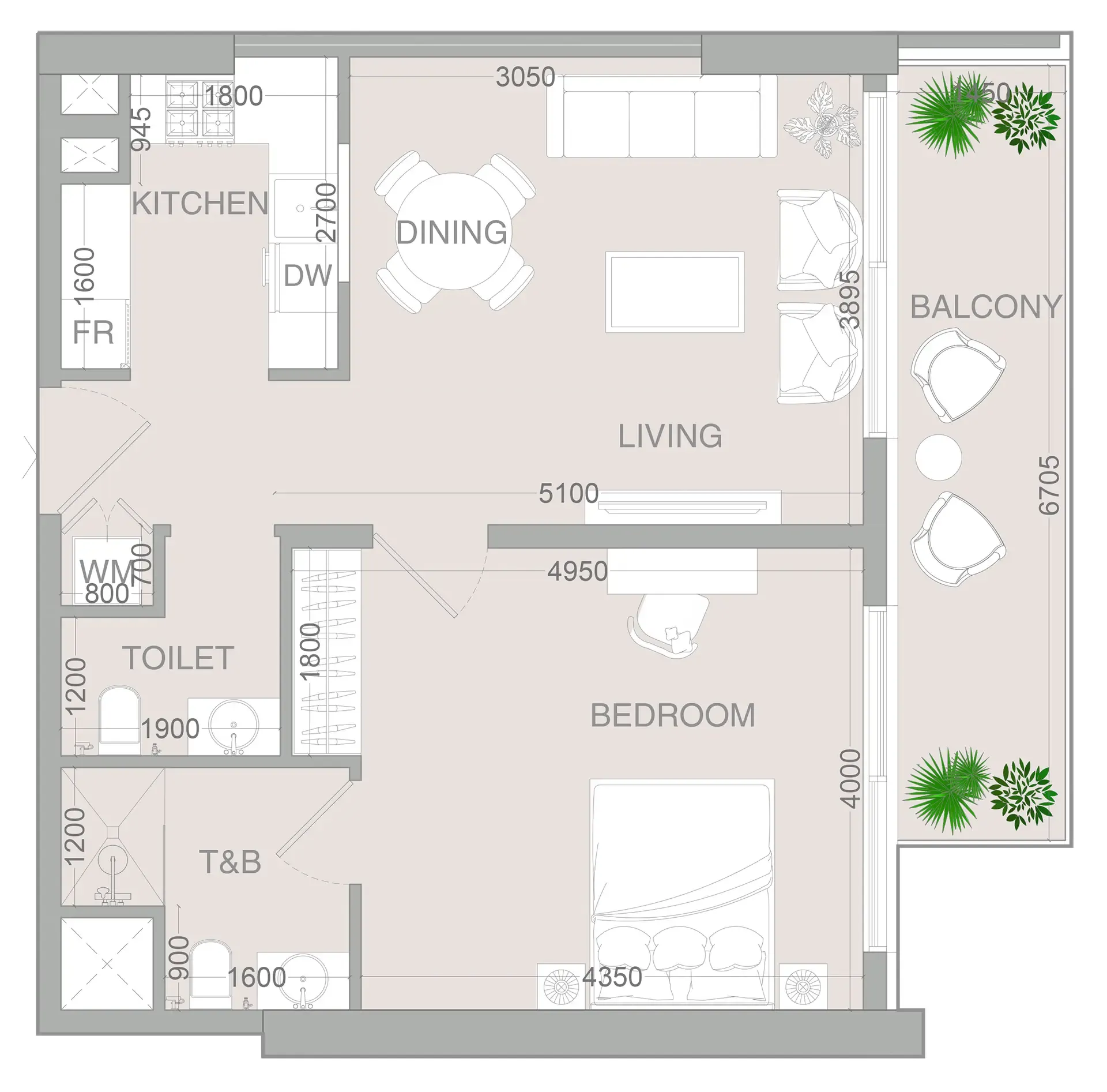 1 BR layout at VERDAN1A 4