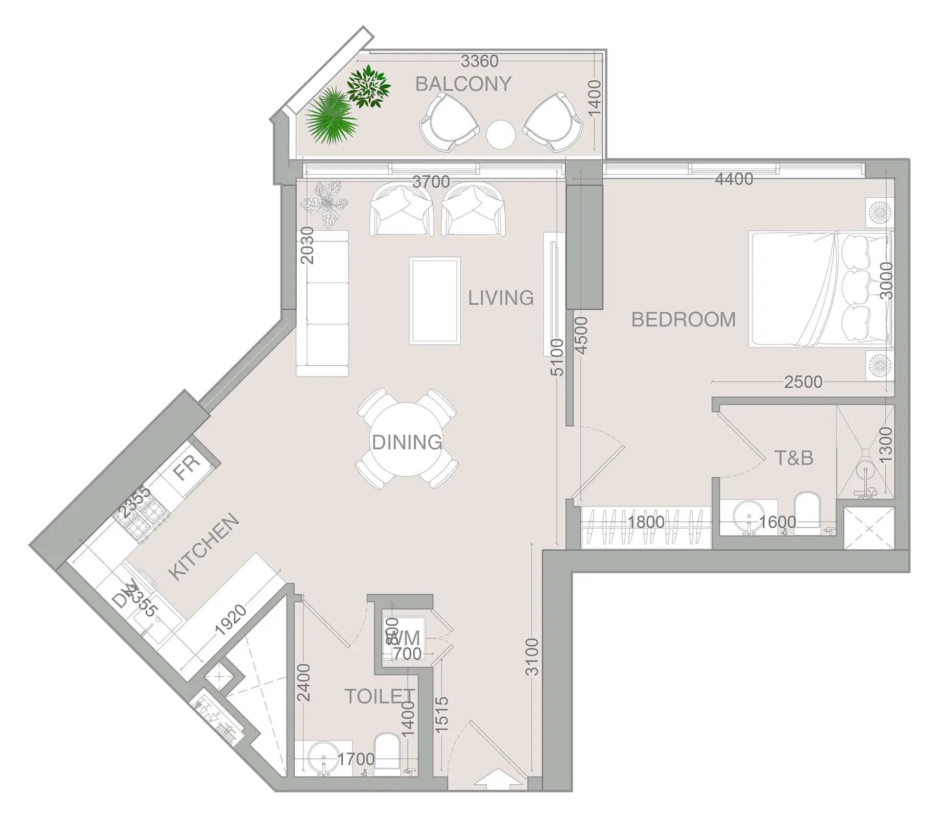 1 BR layout at VERDAN1A 4