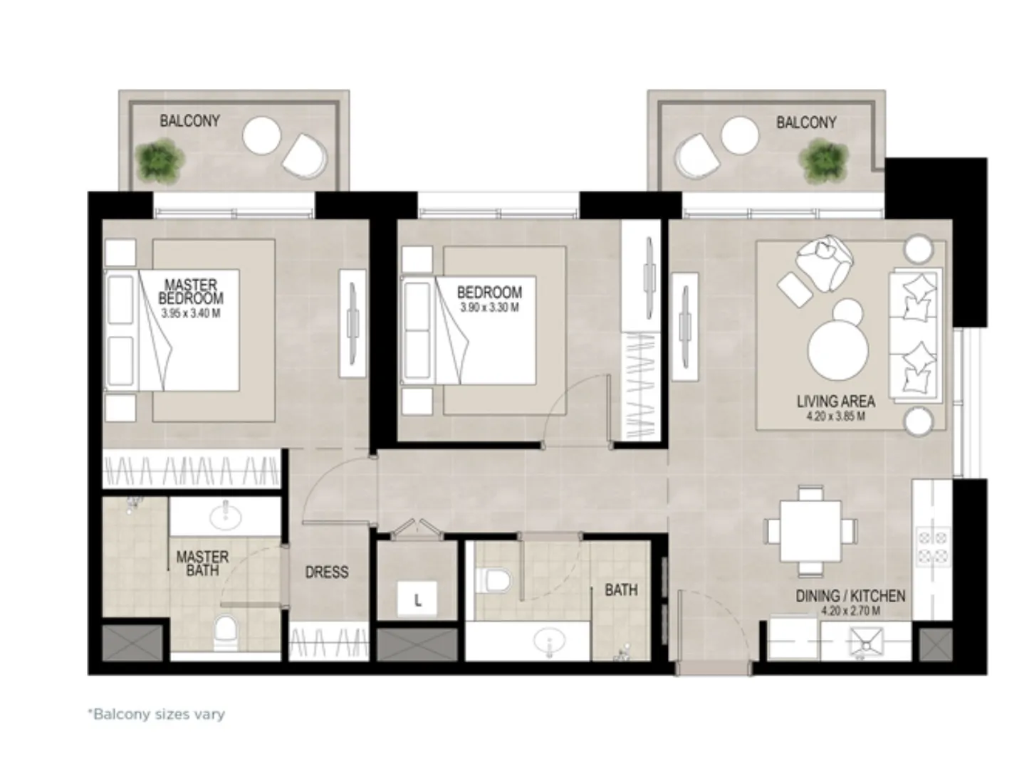 2 BR layout at Haya on the Park