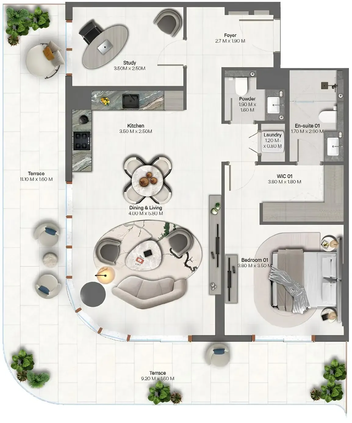 1 BR layout at Hado by Beyond