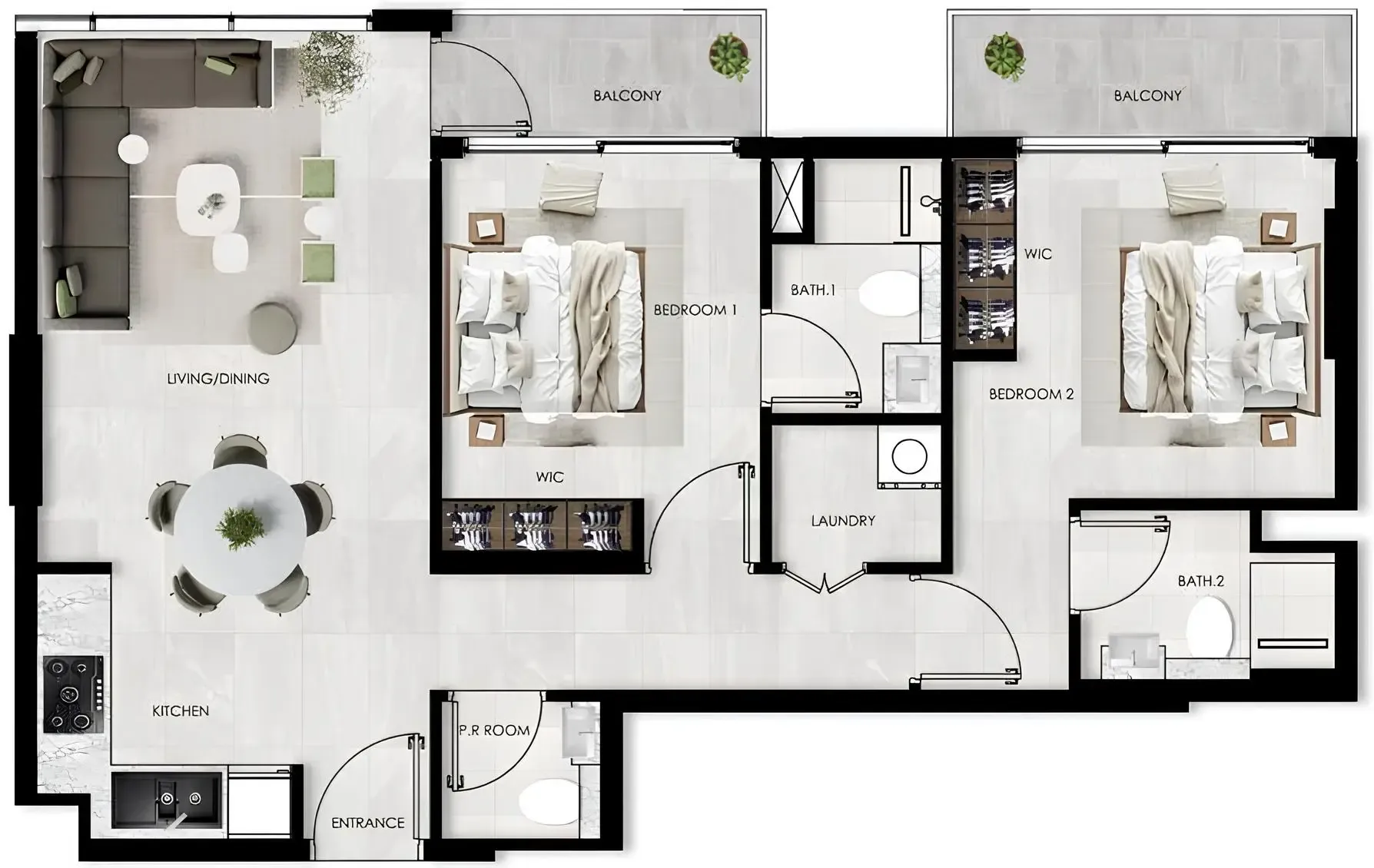 2 BR layout at The Willows Residences