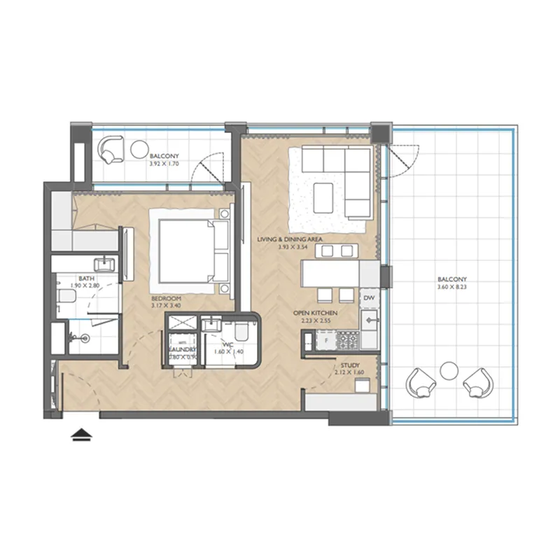 1 BR layout at The Collective