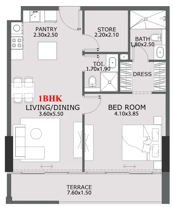 1 BR layout at Provenza Residences