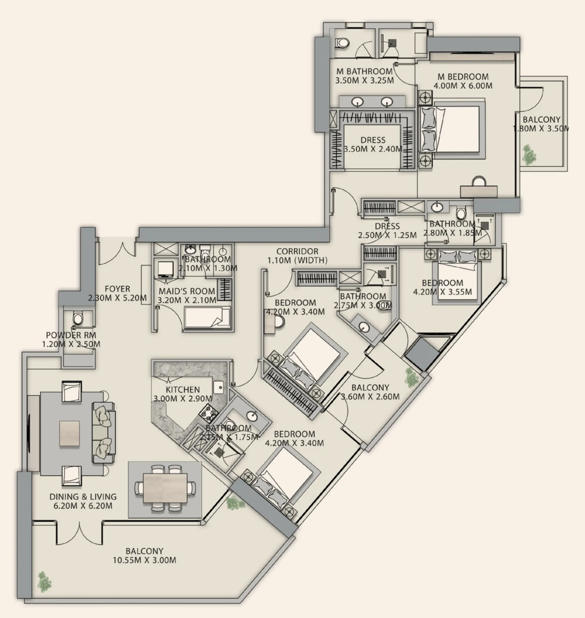 4 BR layout at Velor Penthouses