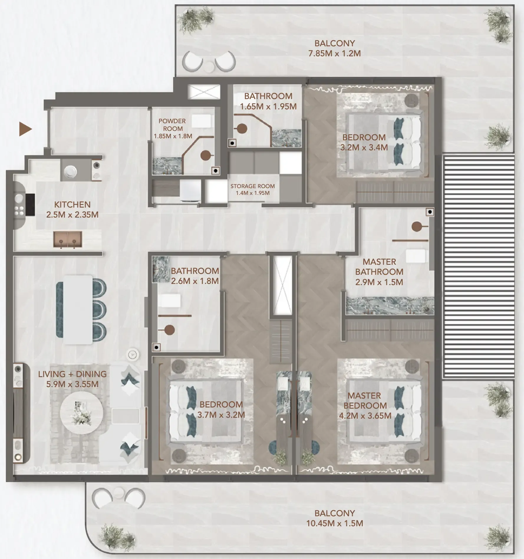 3 BR layout at 241 Waterside