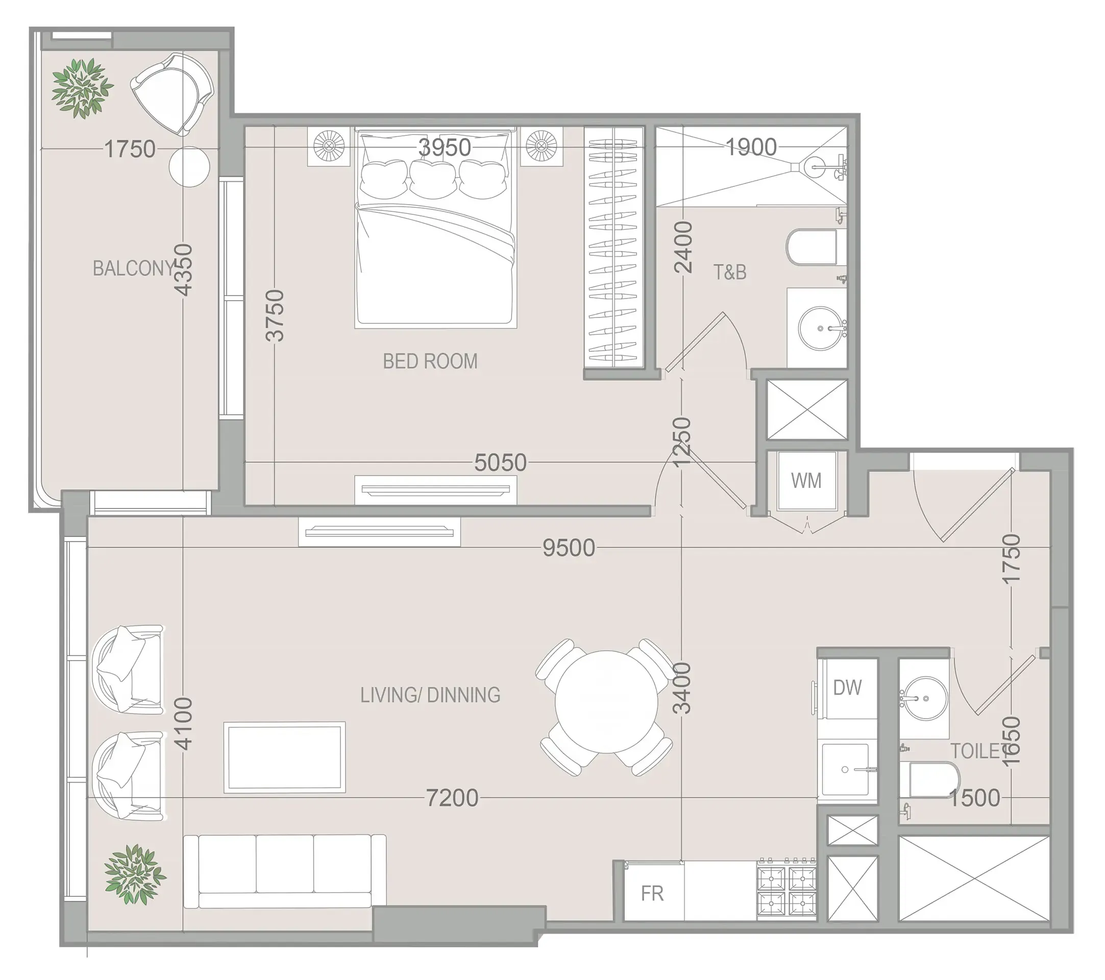 1 BR layout at VERDAN1A 5