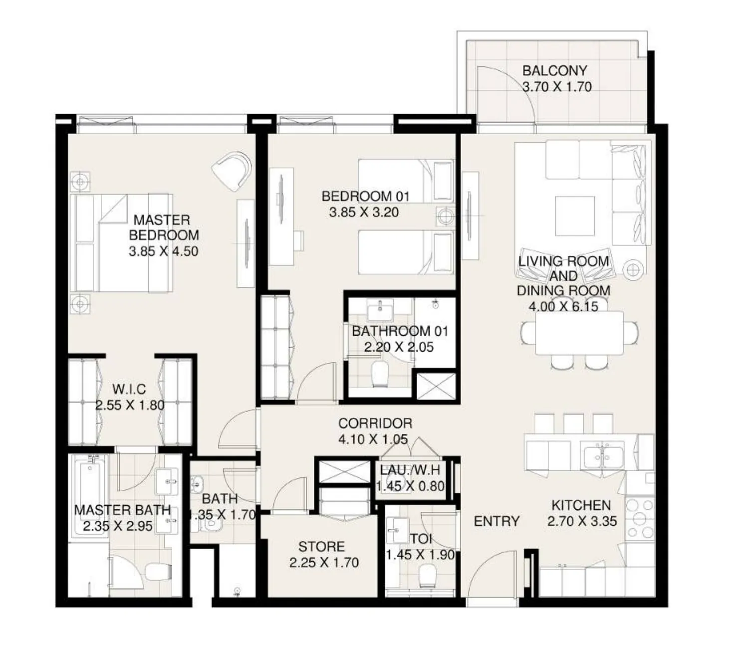 2 BR layout at Canal Front Residences 3 and 4