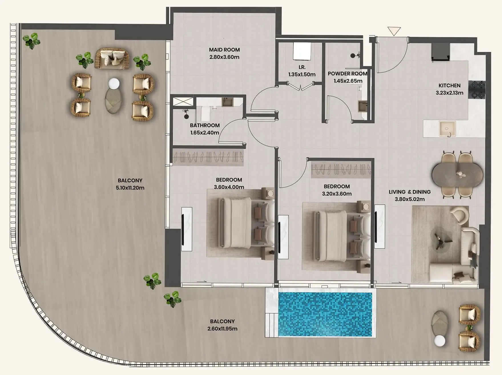 2 BR layout at Divine Al Barari