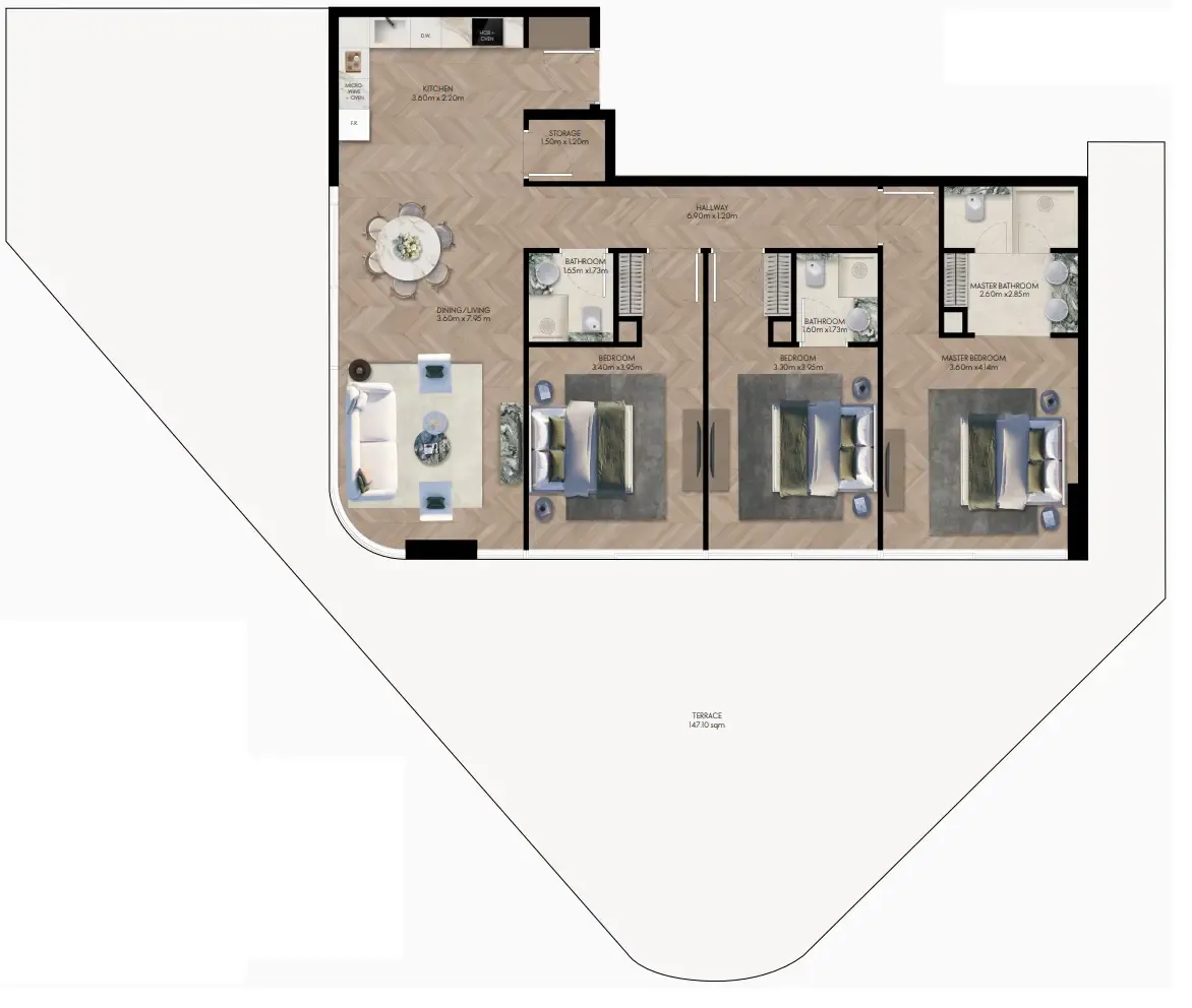 3 BR layout at Elle Residences