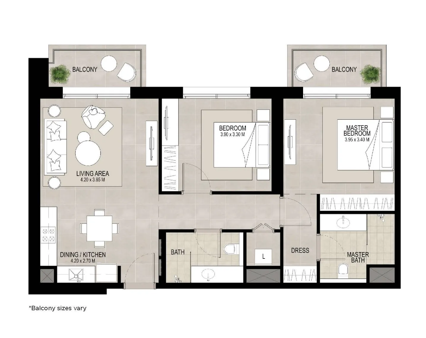 2 BR layout at Lana on the Park