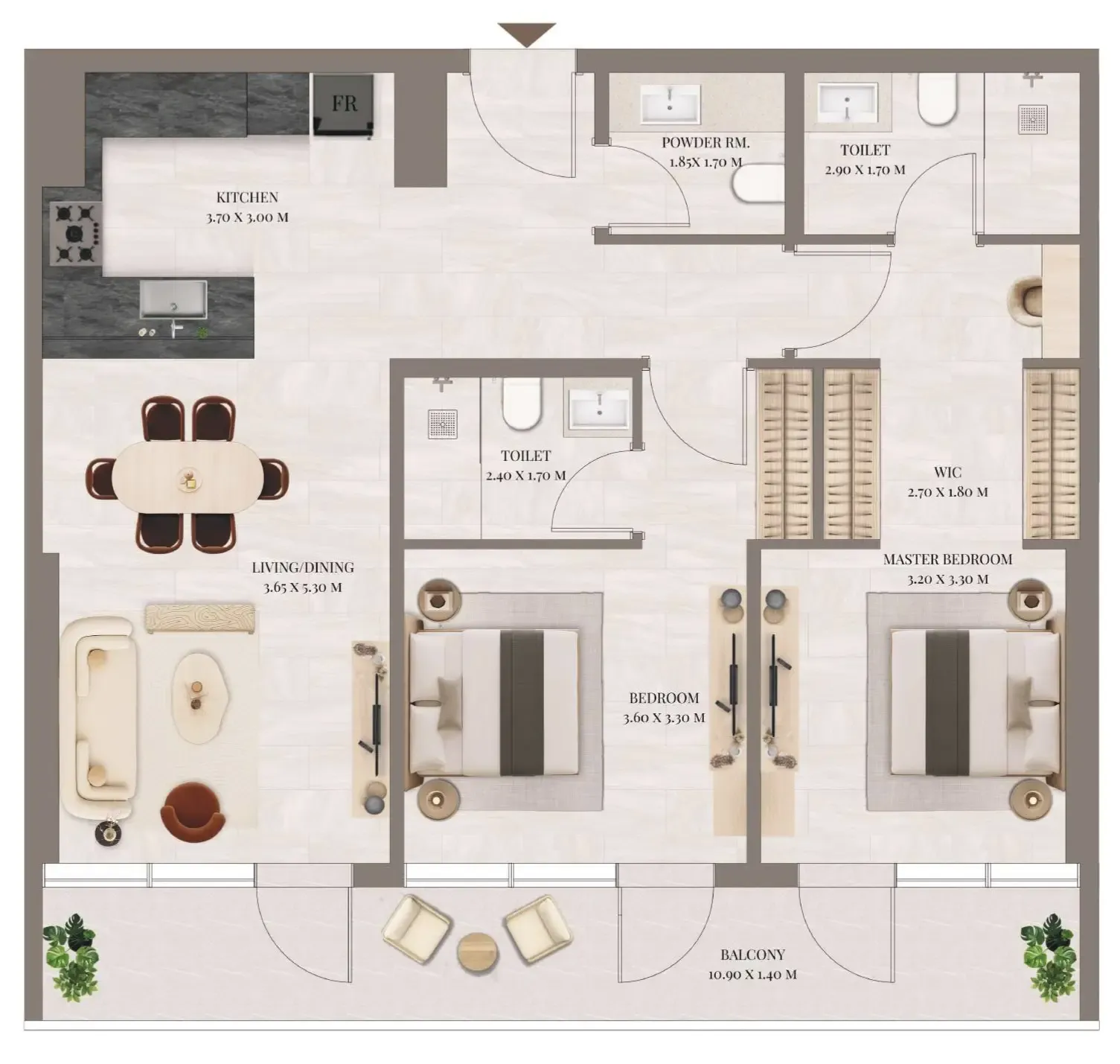 2 BR layout at Rivo