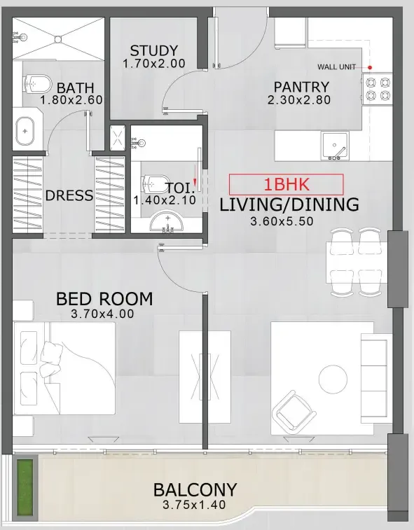 1 BR layout at Floarea Skies