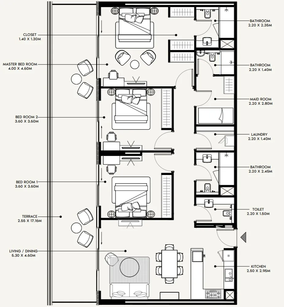 3 BR layout at Azizi Amir
