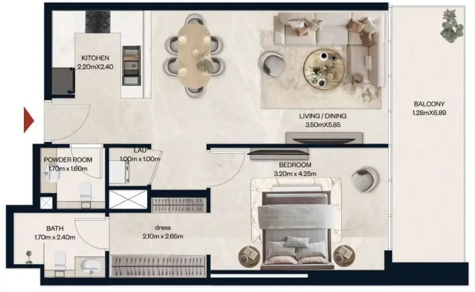 1 BR layout at Norah Residence