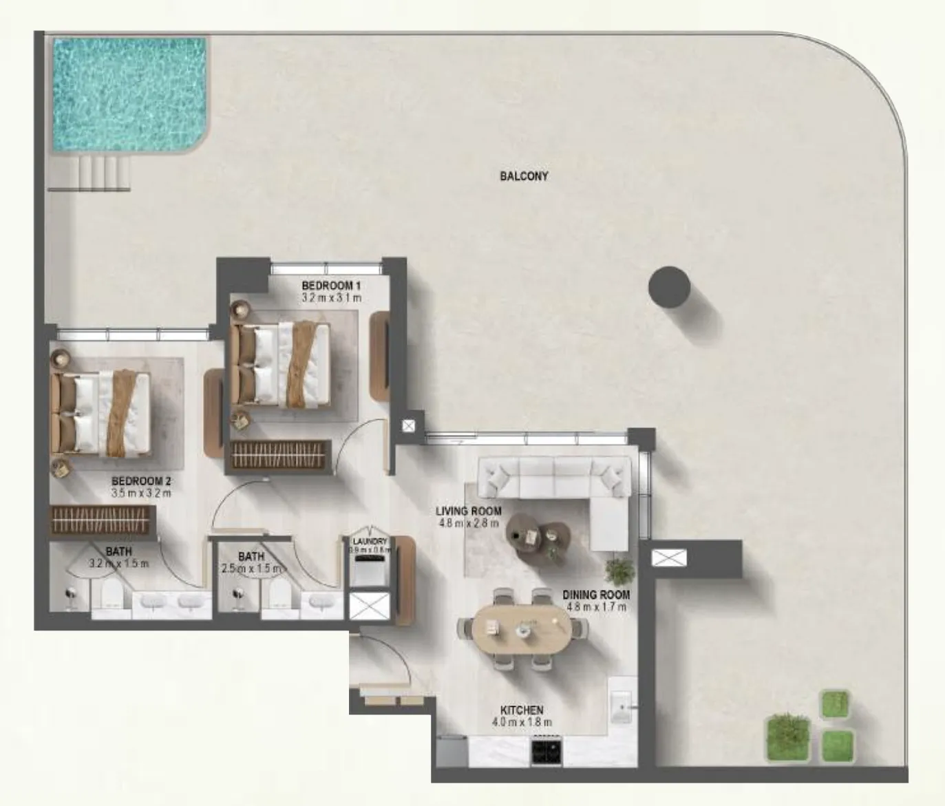 2 BR layout at Sanctuary