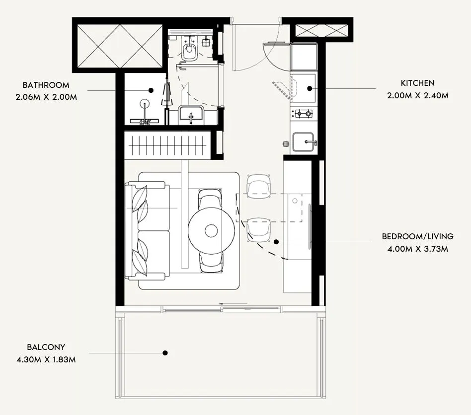 0 BR layout at Azizi David