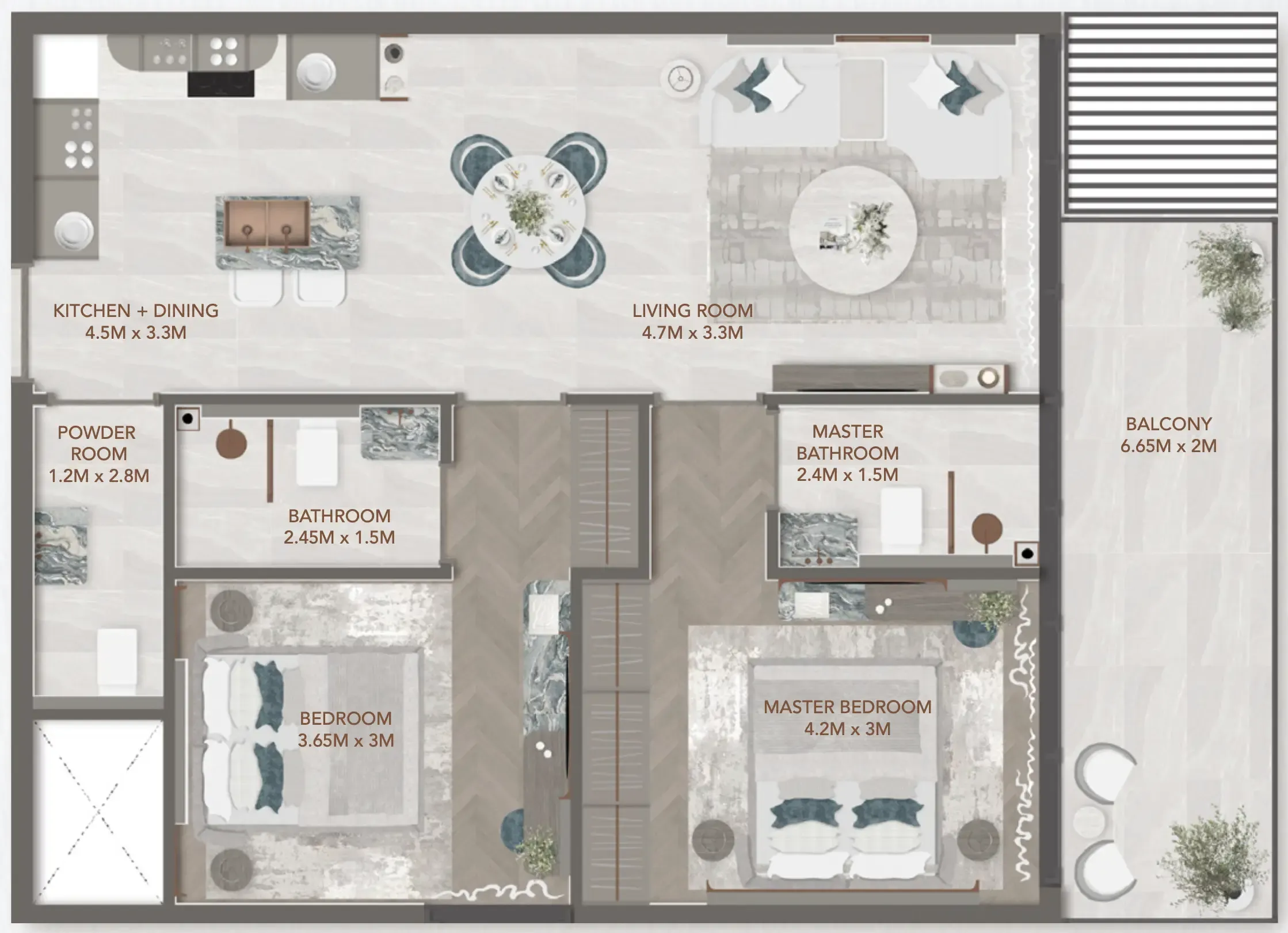 2 BR layout at 241 Waterside