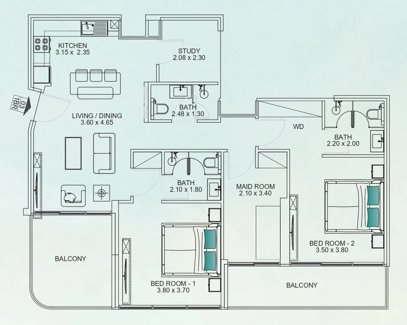 2 BR layout at Floarea Breeze