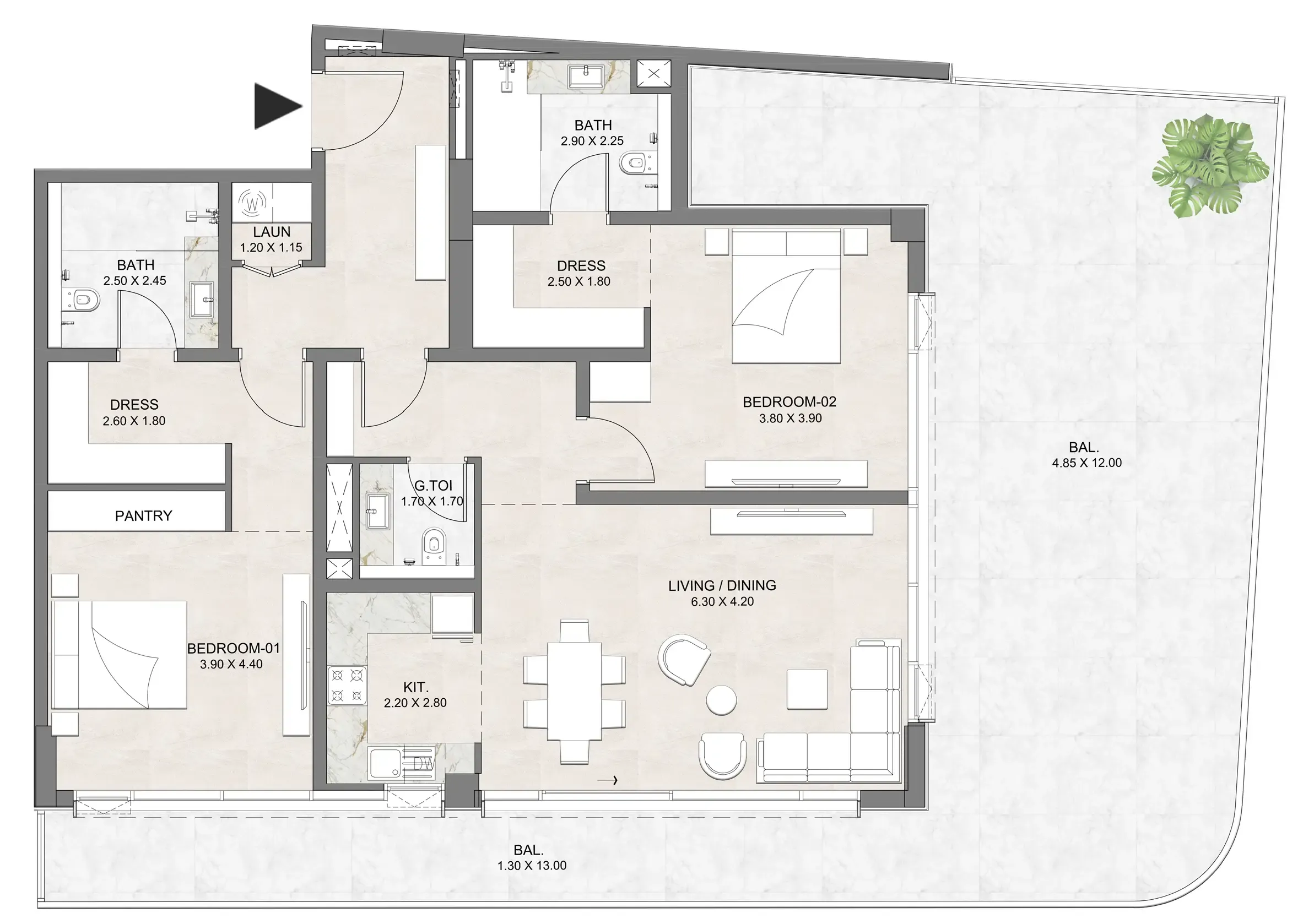 2 BR layout at Luzora Residence