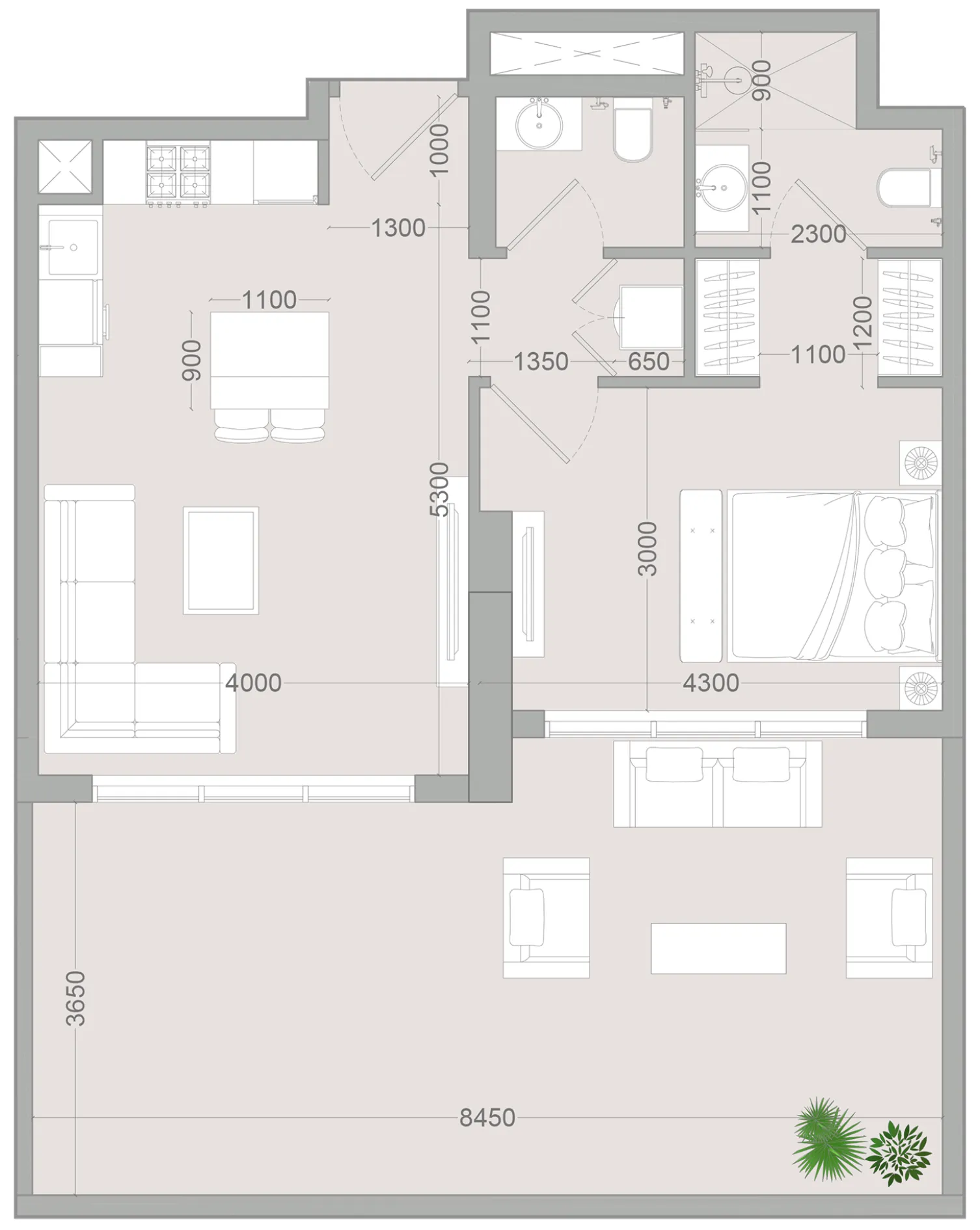 1 BR layout at ALTA V1EW