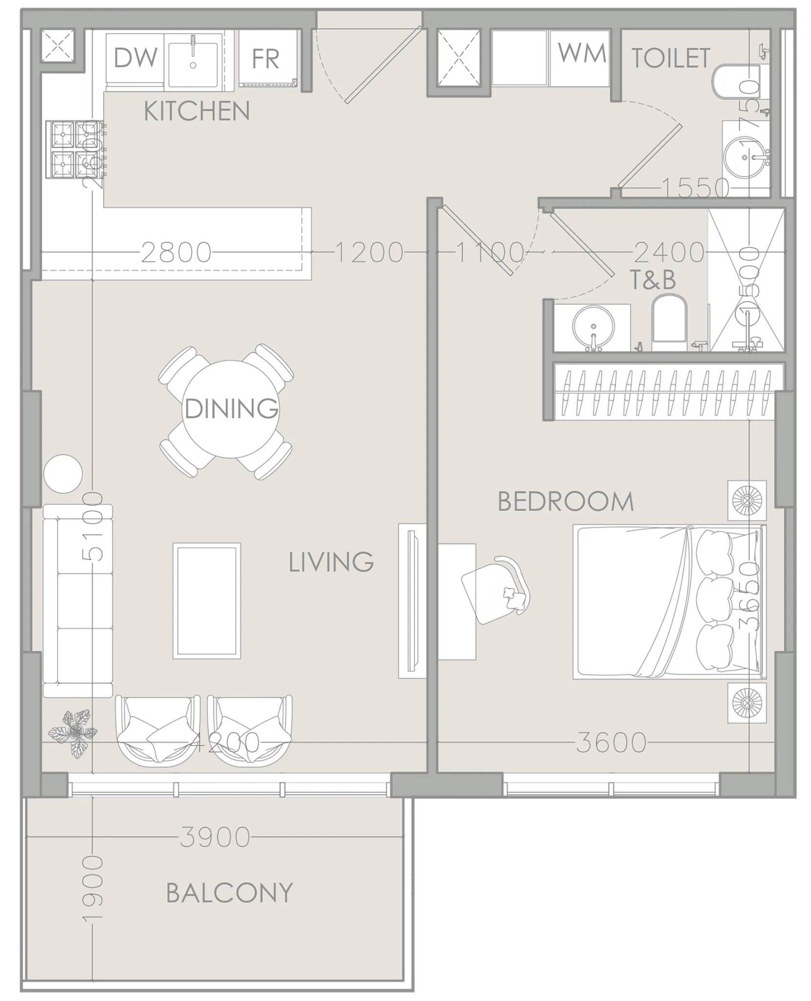 1 BR layout at IR1DIAN Park