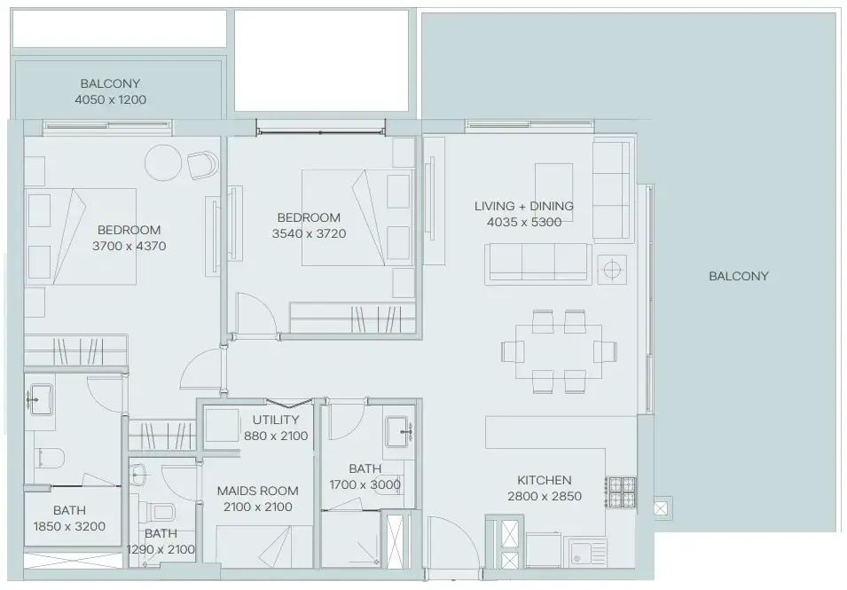 2 BR layout at The Haven 3