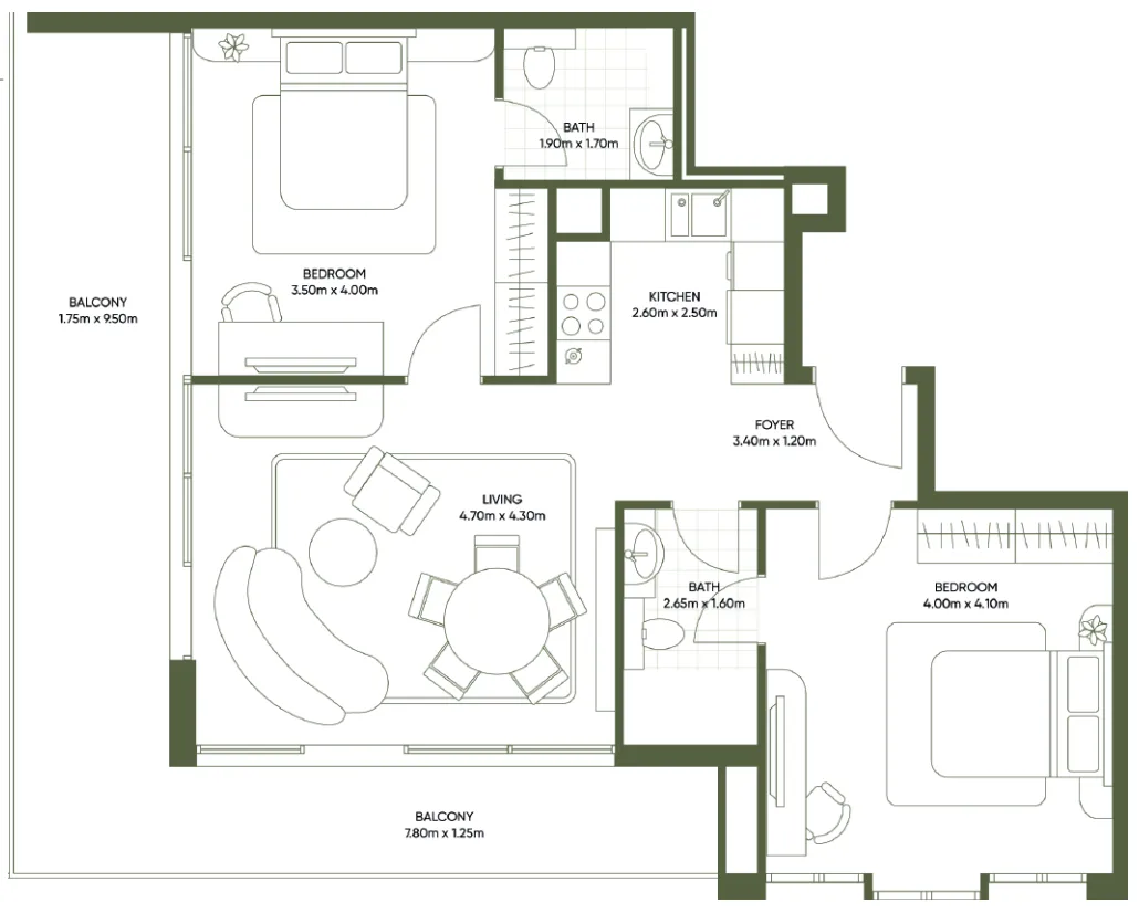 2 BR layout at Olivia Gardens
