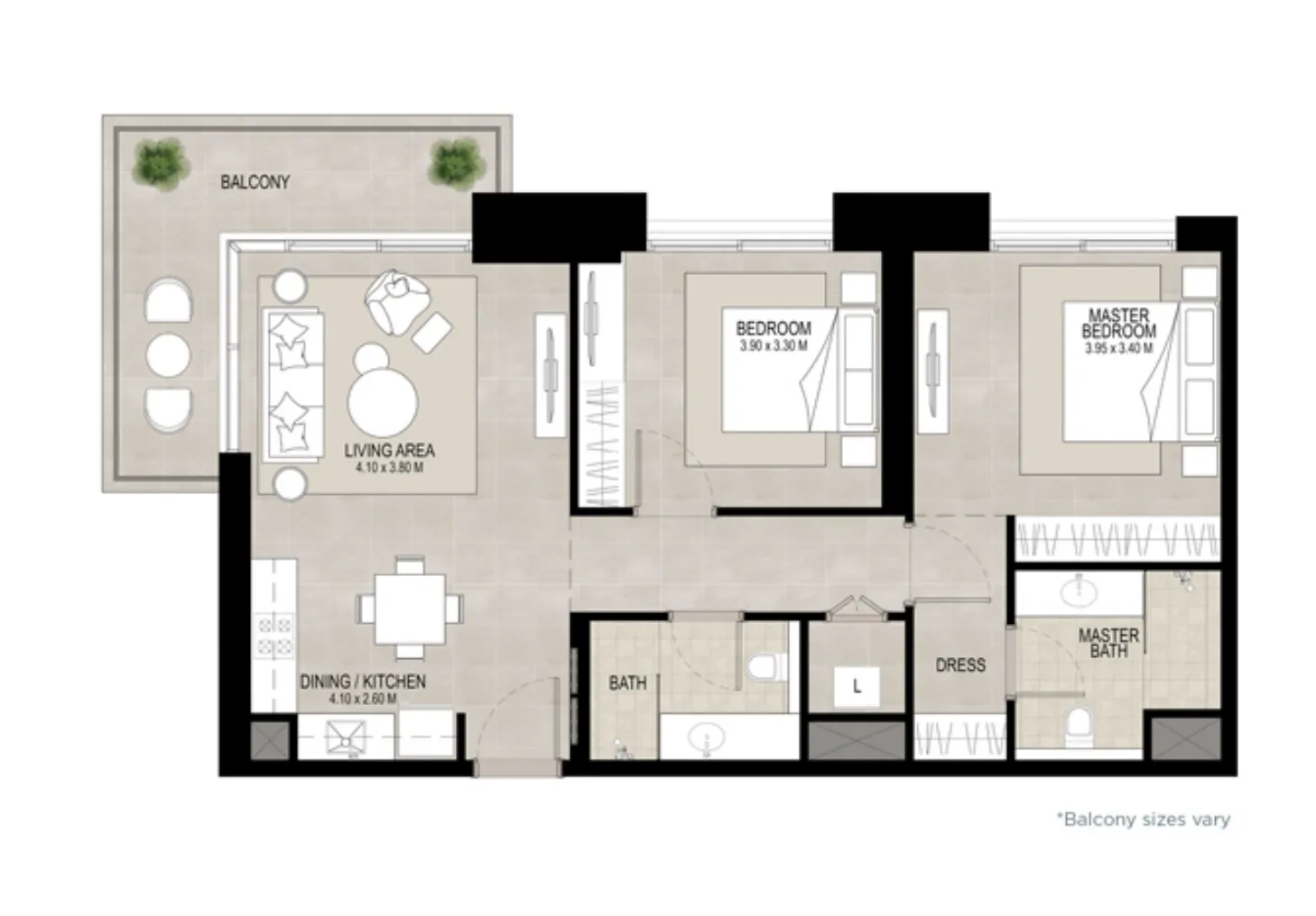 2 BR layout at Haya on the Park