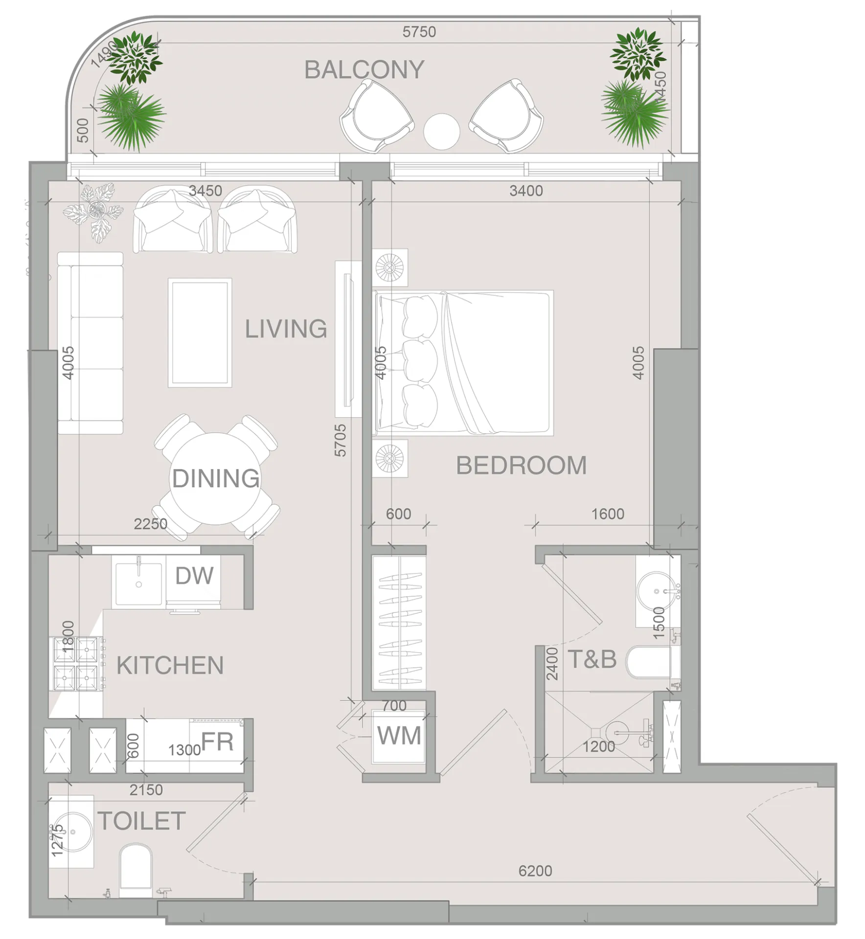 1 BR layout at VERDAN1A 4