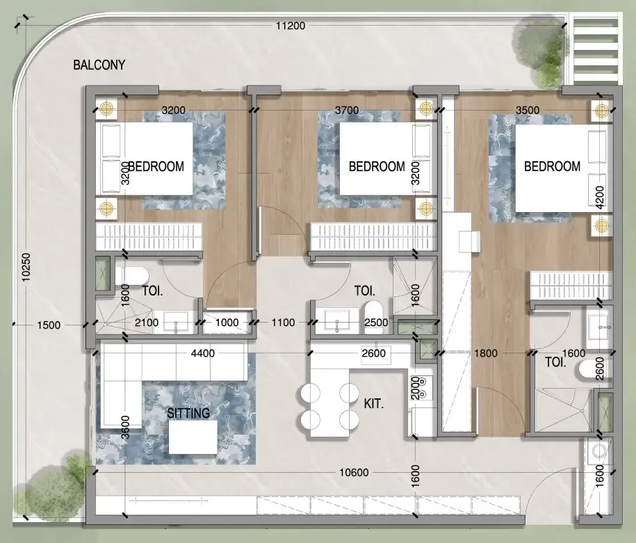 3 BR layout at Oasis Residences