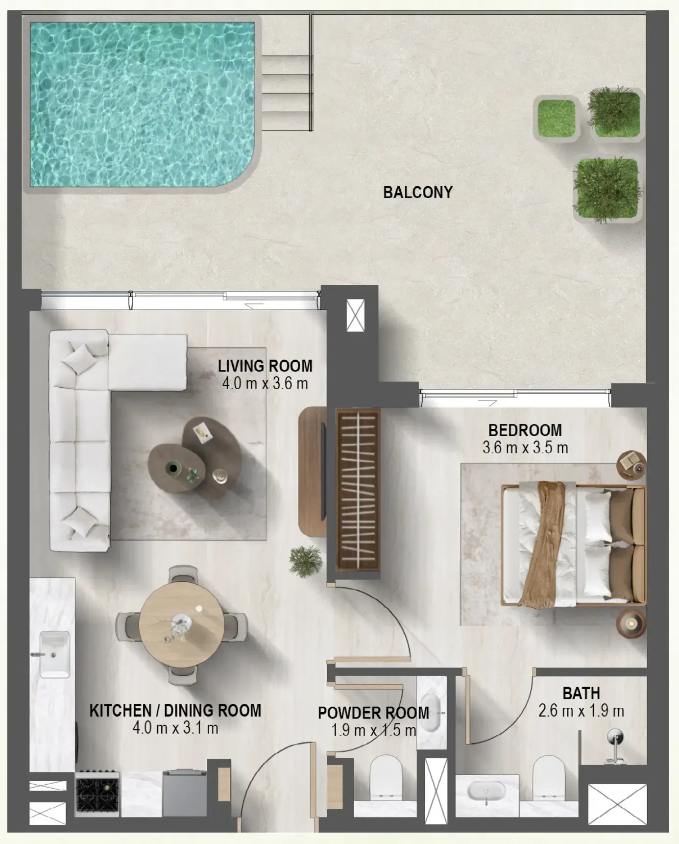 1 BR layout at Sanctuary