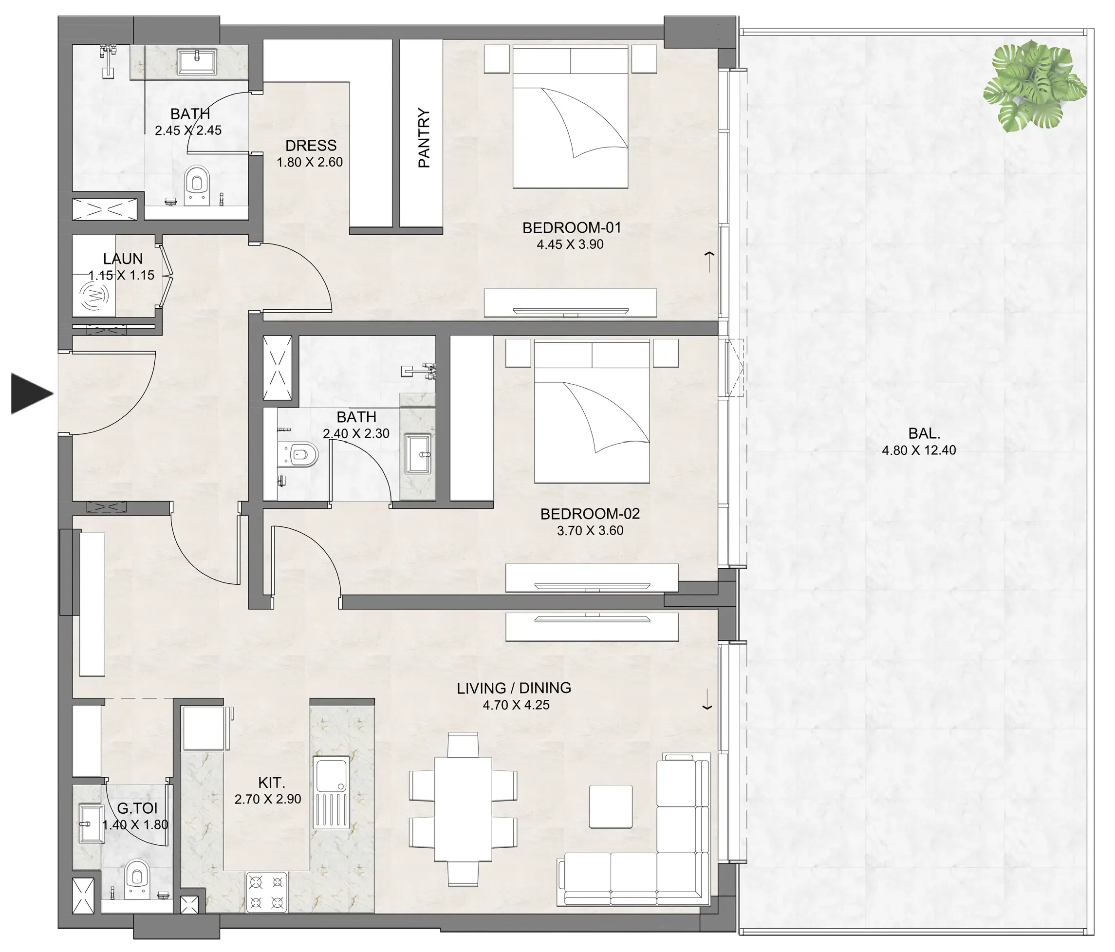 2 BR layout at Luzora Residence