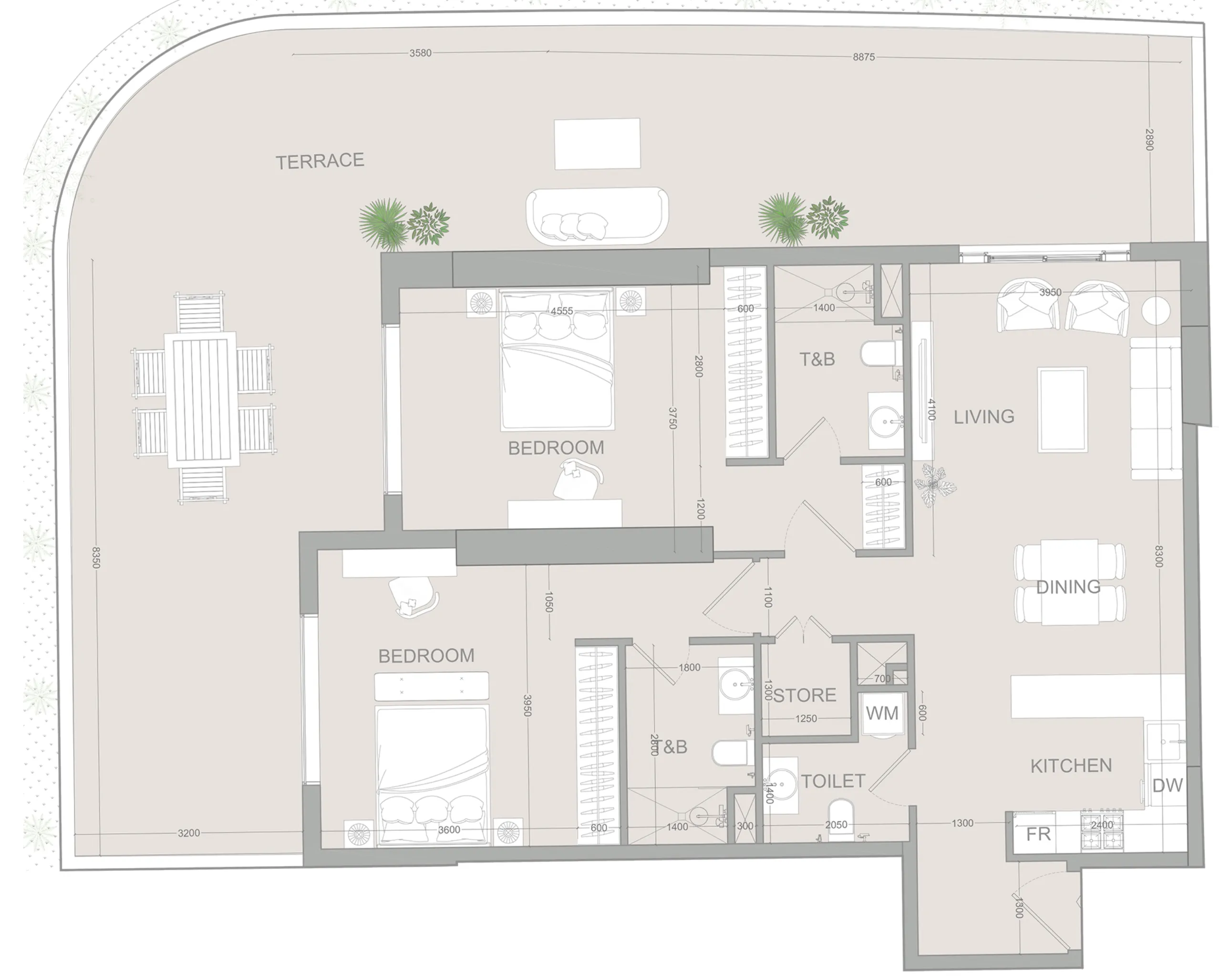 2 BR layout at AUREL1A Residence