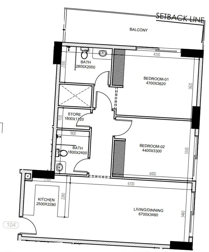 2 BR layout at Astra South