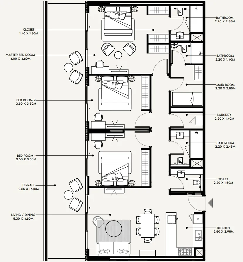 3 BR layout at Azizi Amir
