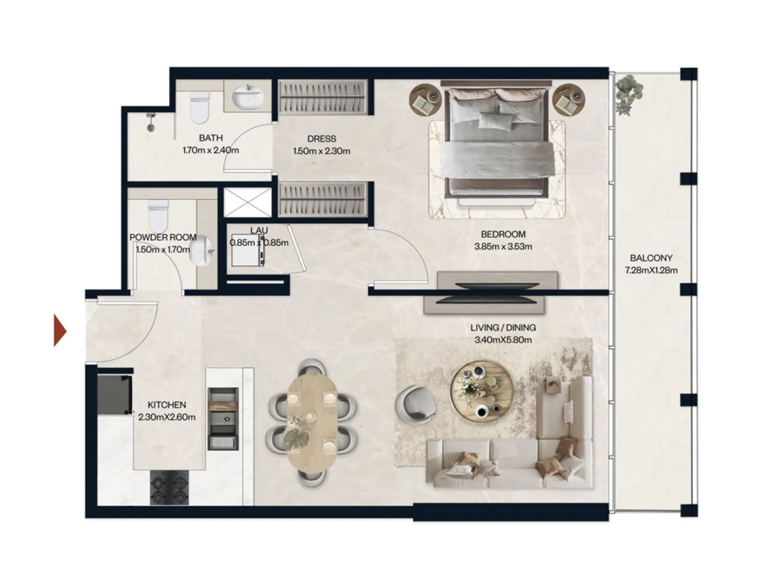 1 BR layout at Norah Residence