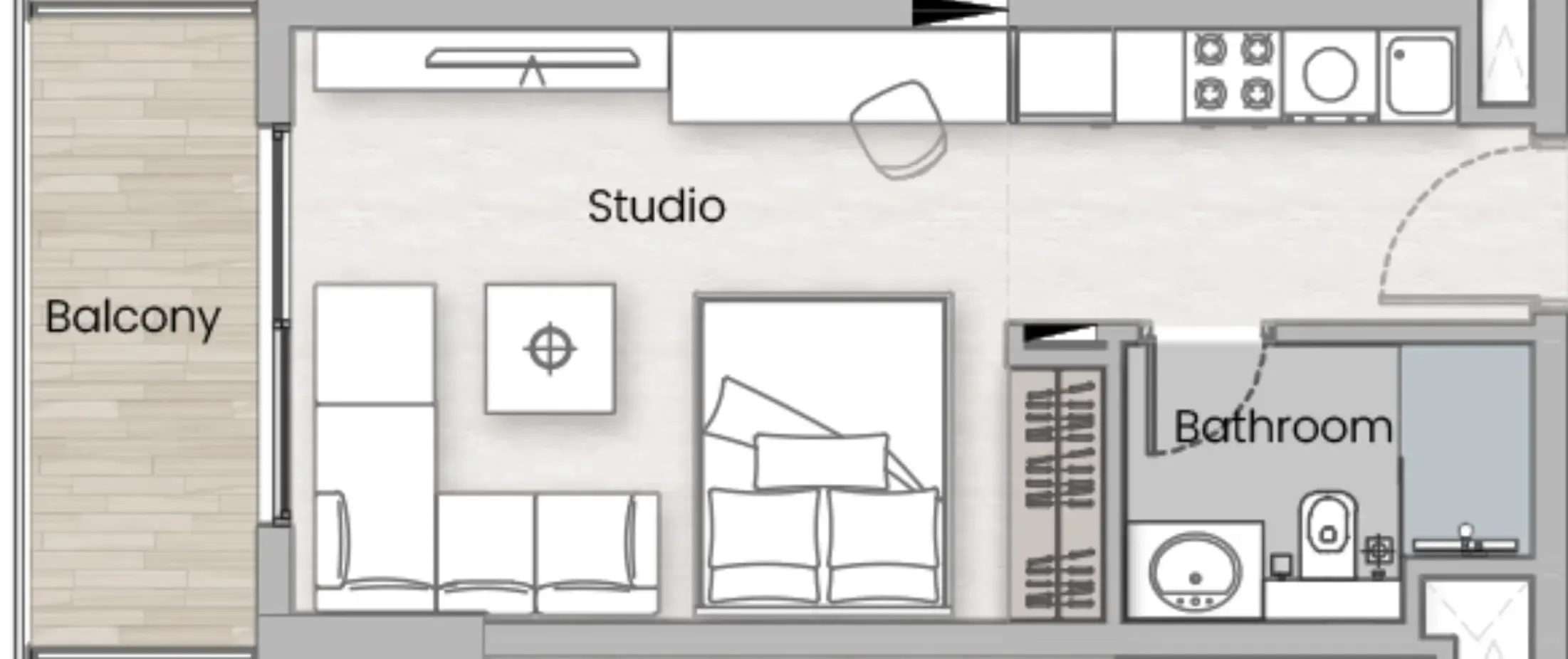 0 BR layout at One Beverly