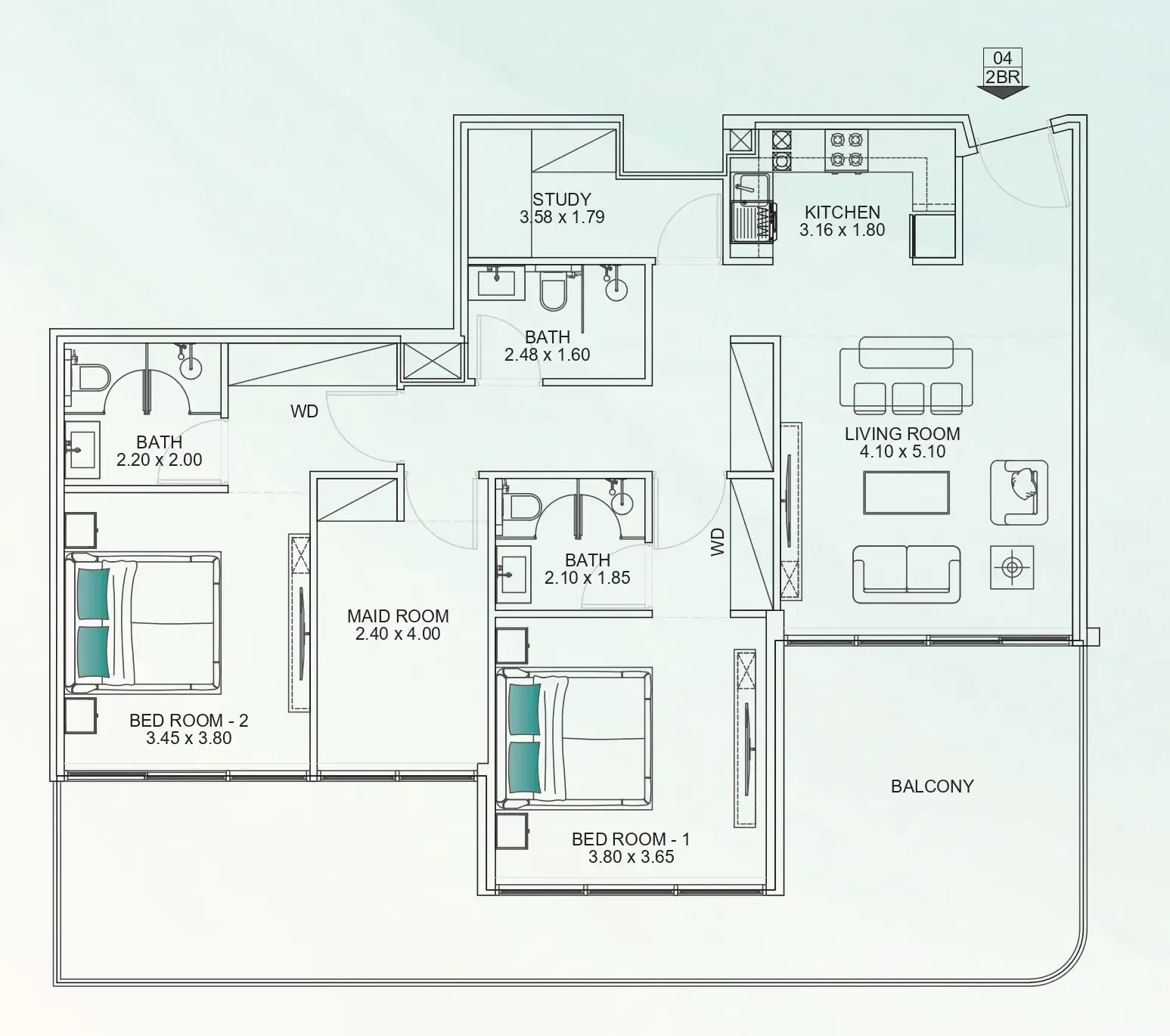 2 BR layout at Floarea Breeze