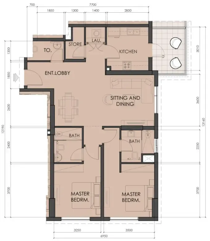 2 BR layout at Living Legends Phase 5