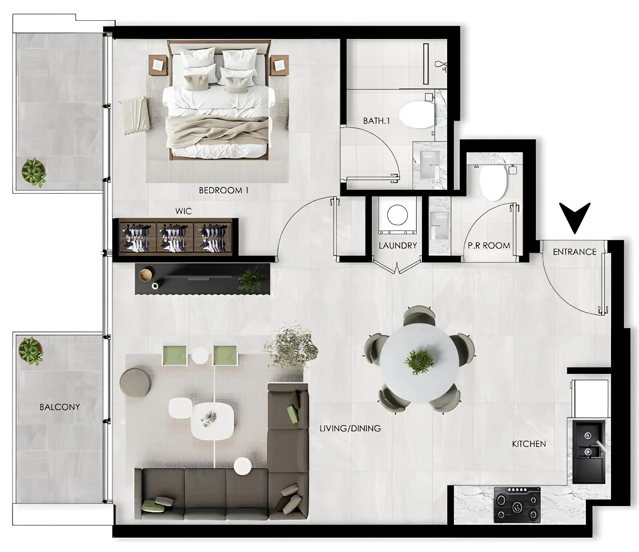 1 BR layout at The Willows Residences