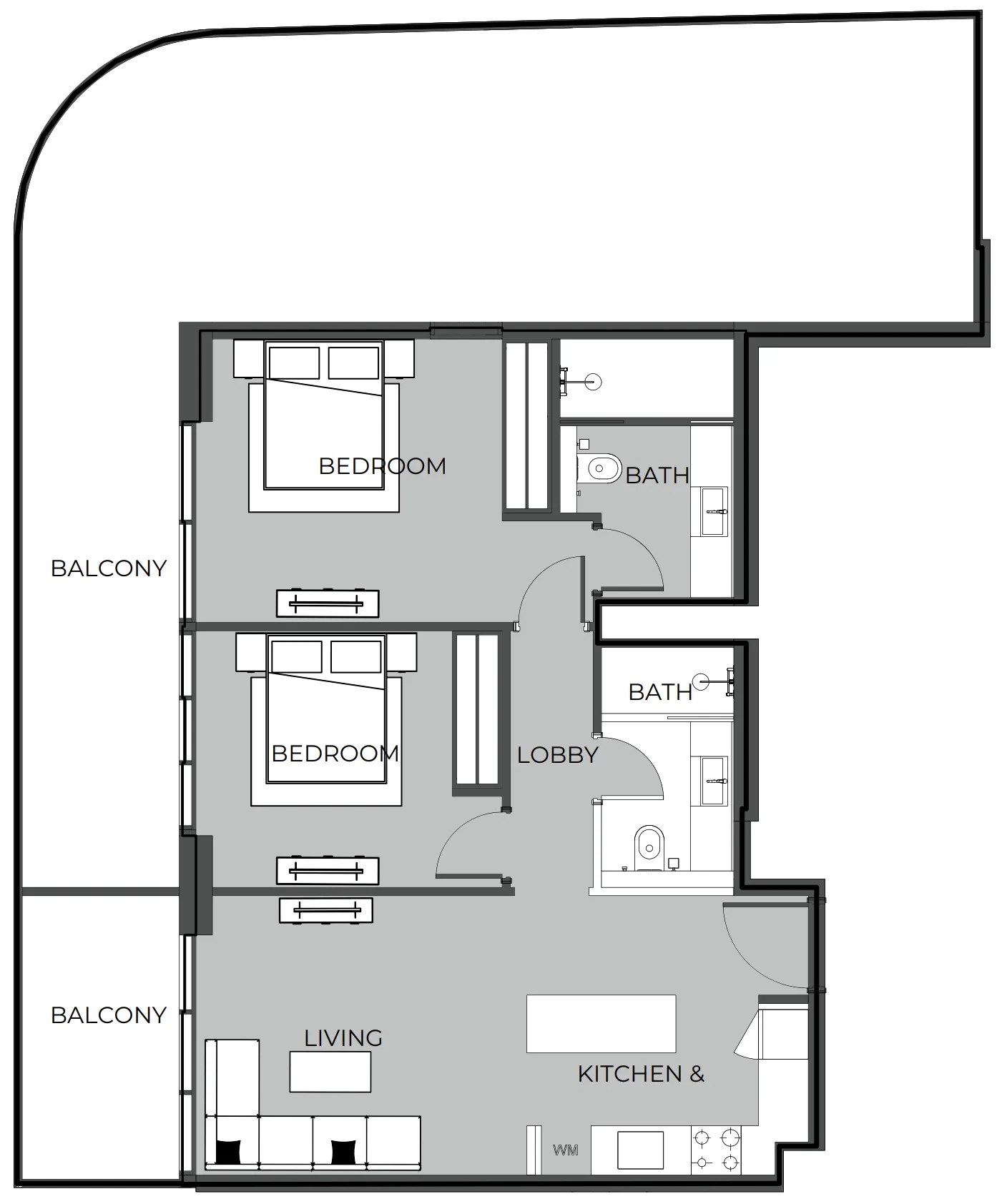 2 BR layout at The Boulevard
